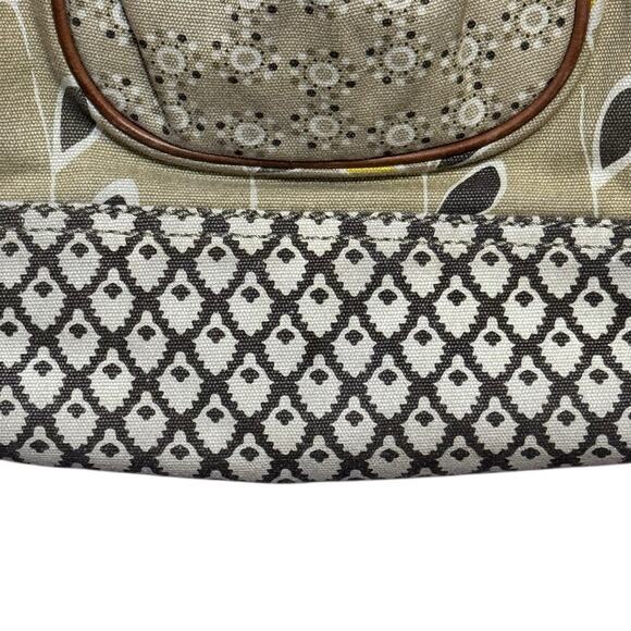 Fossil Floral Canvas Purse Bag 6 Pockets Two Handles 18”x14” Boho - Picture 3 of 9